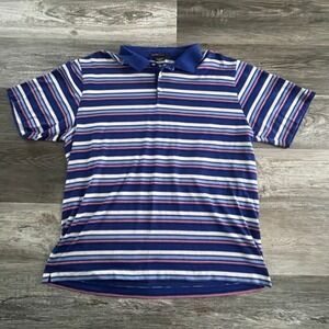 Nike Dri Fit Tiger Woods Collection Striped Golf Shirt Pink Blue White Mens XL